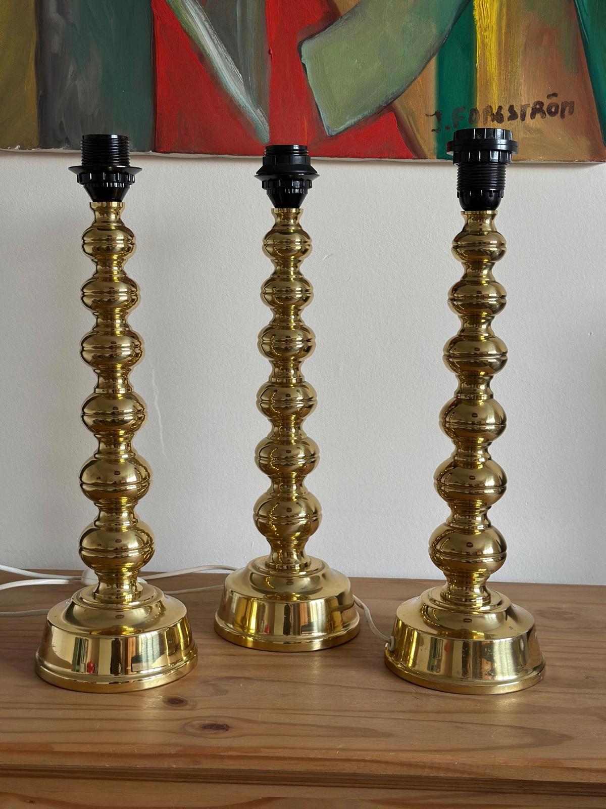 Pair of Mid Century Swedish Brass Lamps by Enco