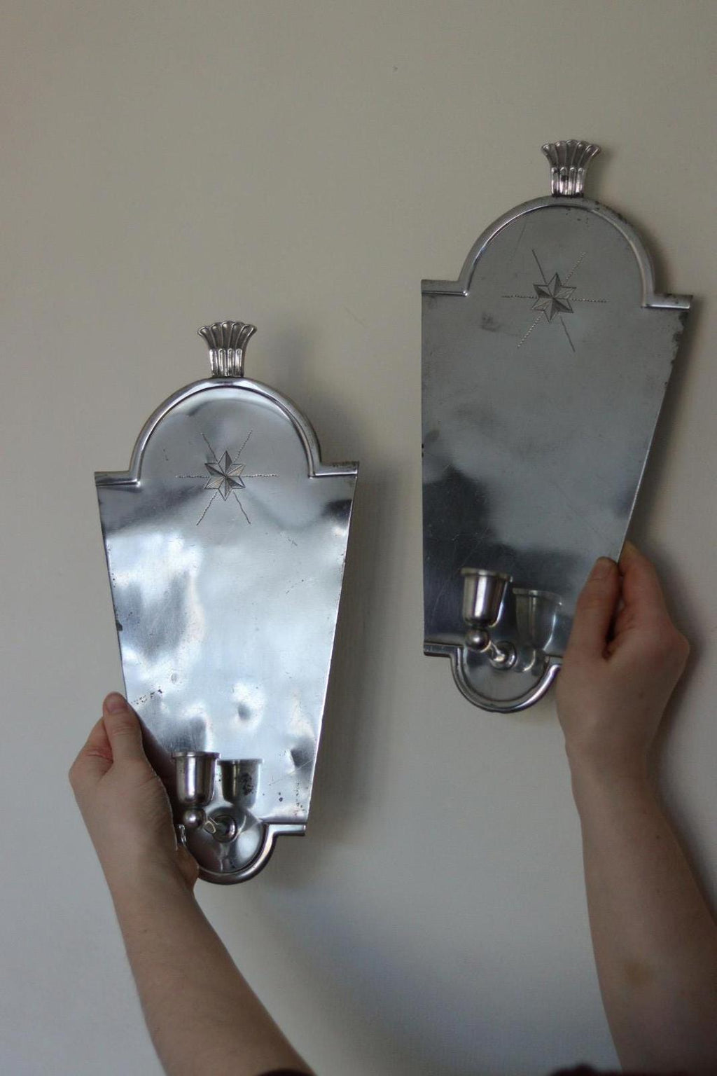 Pair of Mid Century Swedish Pewter Sconces by Svenskt Tenn