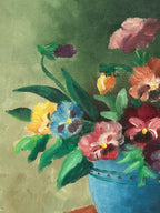 “Pansies in Blue Vase” by G. Stränz