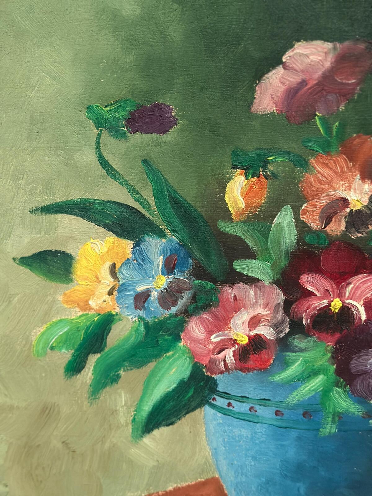 “Pansies in Blue Vase” by G. Stränz