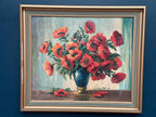 “Red Poppies in Blue Vase” by C. Horst