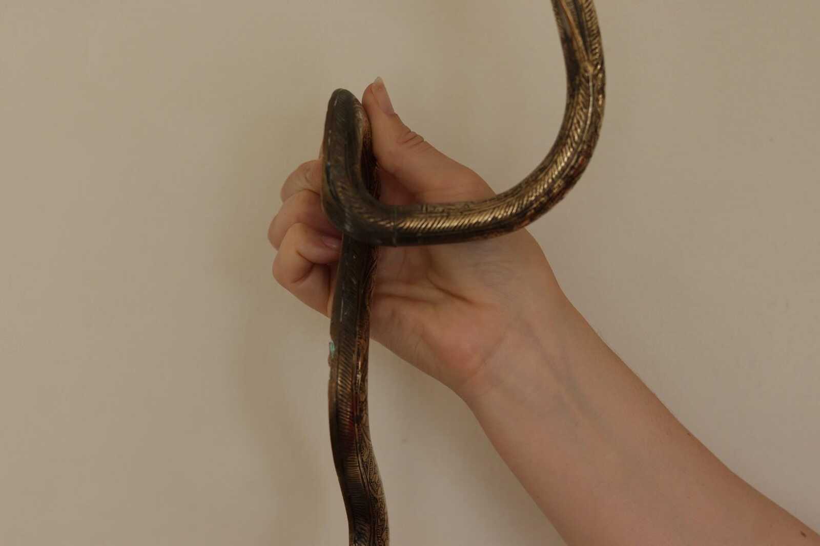 Pair of Egyptian Revival Style Engraved Brass Cobra Sconces