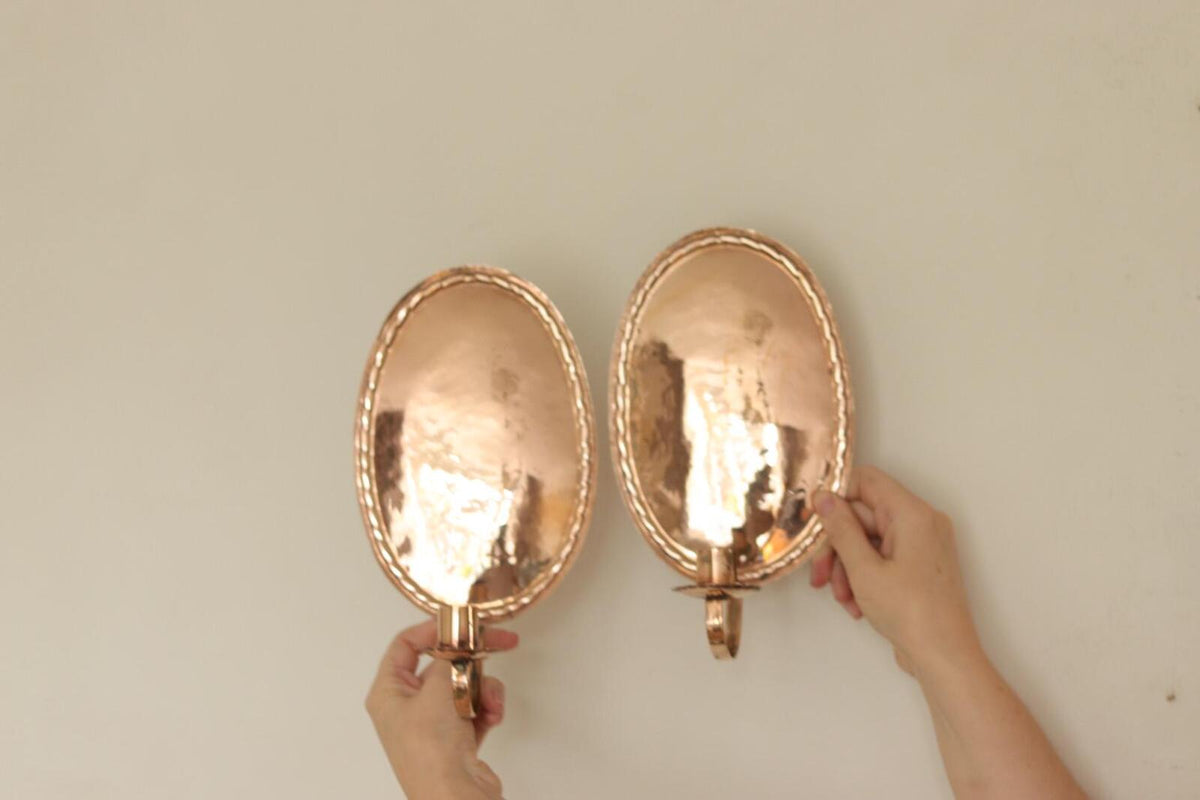 Pair of Swedish Copper Oval Wall Sconces