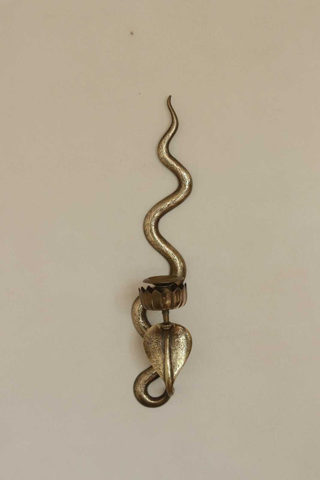 Pair of Egyptian Revival Style Engraved Brass Cobra Sconces