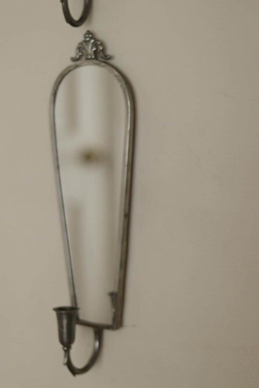 Pair of Mid Century Swedish Pewter Sconces with Mirror By Svenskt - Tenn