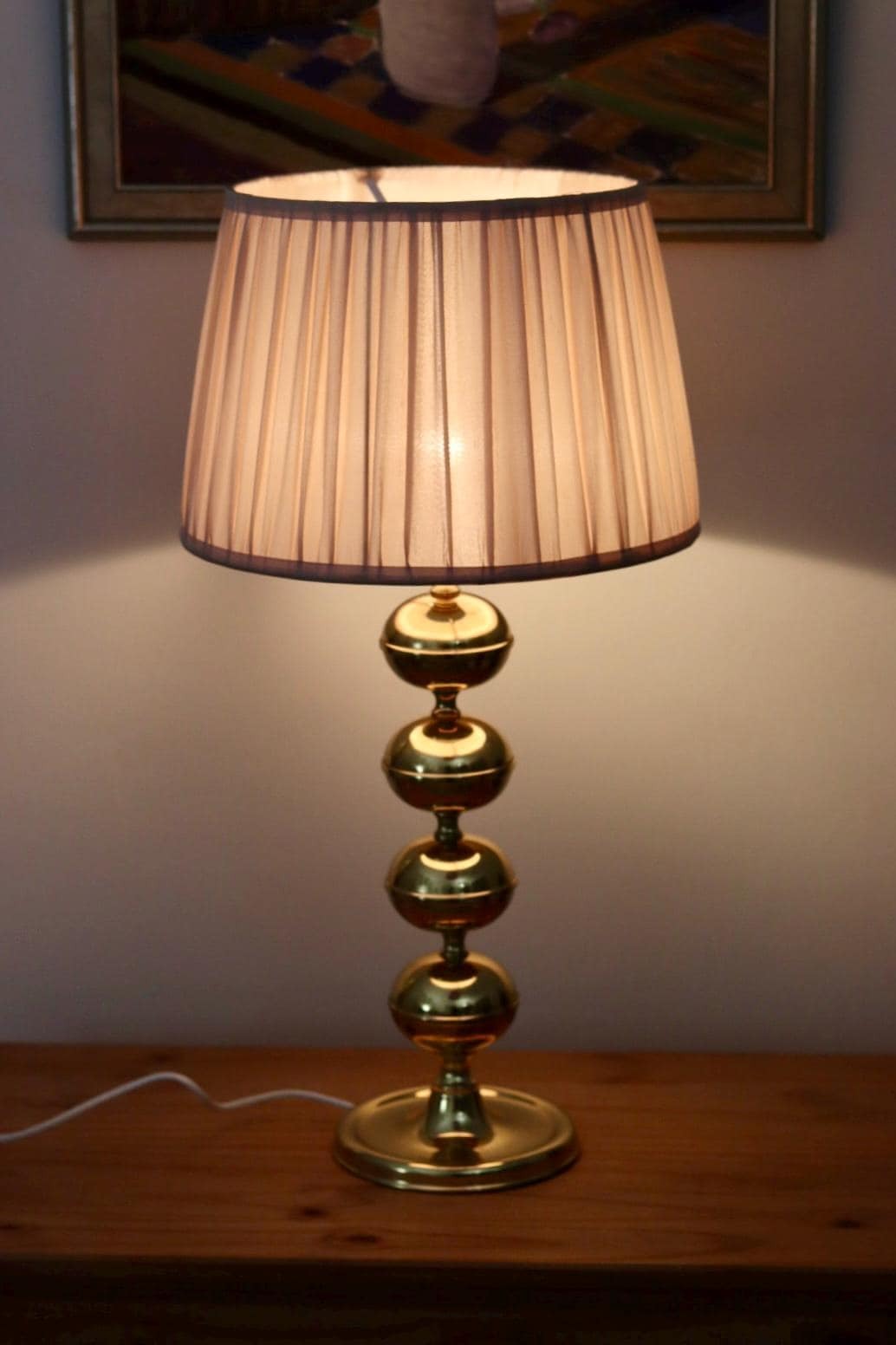 Tall Swedish Brass Bobbin lamp by Borens Borås