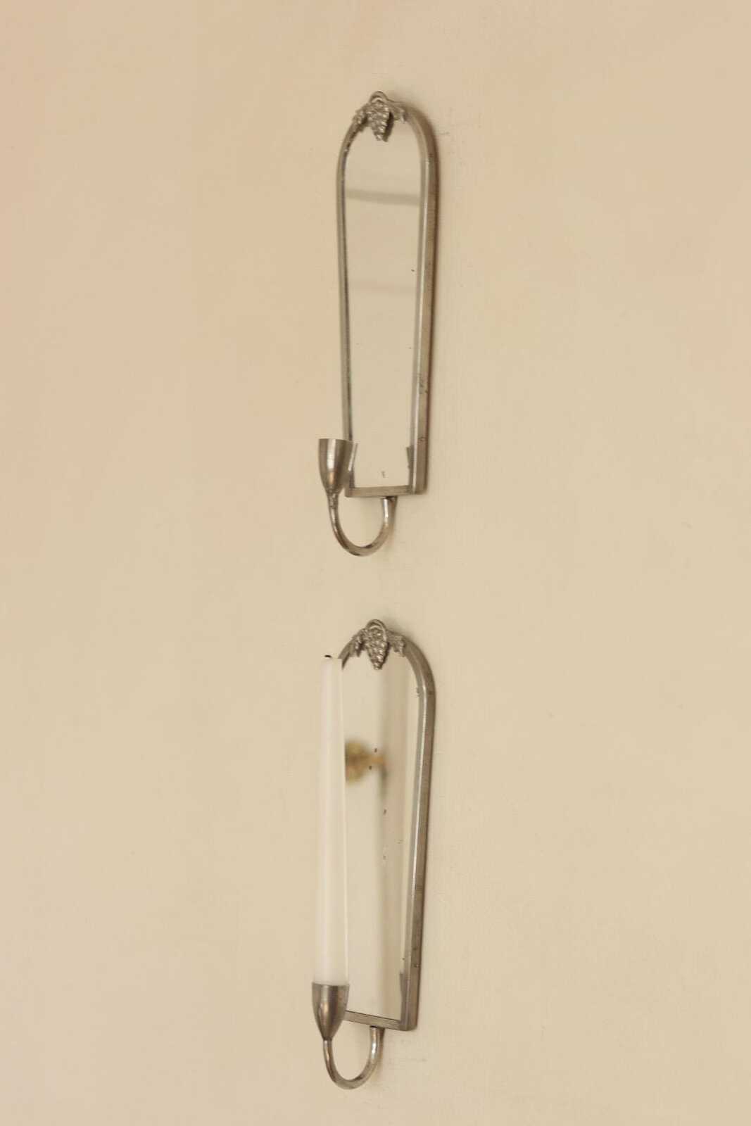 Pair of Mid Century Swedish Pewter Sconces with Mirror