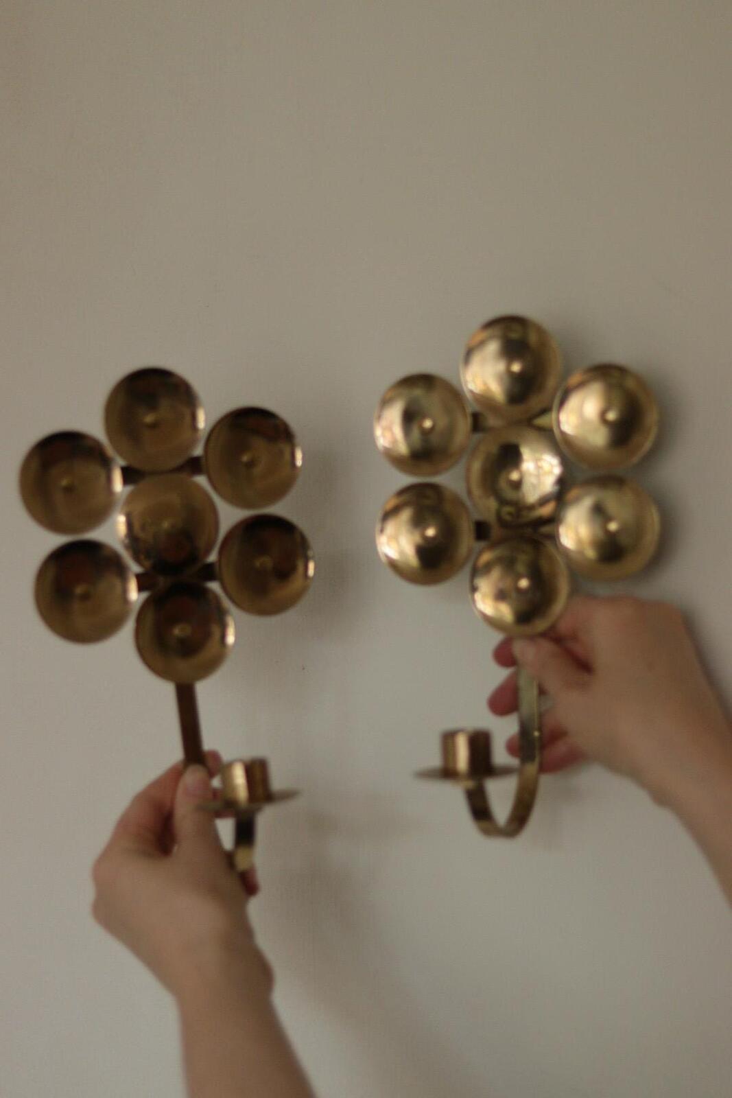 Pair of Mid-Century Sweden Brass Sconces By Kee Mora
