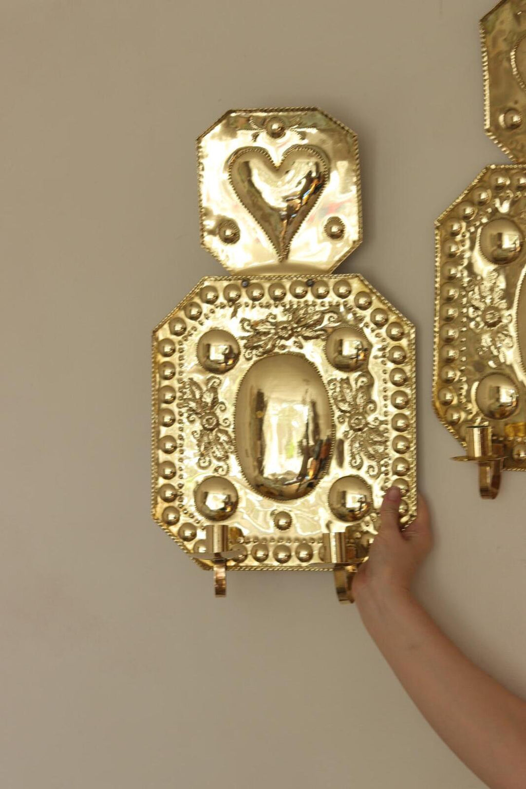 Large Baroque Style  Mid-Century Double Arms Brass Swedish Sconces
