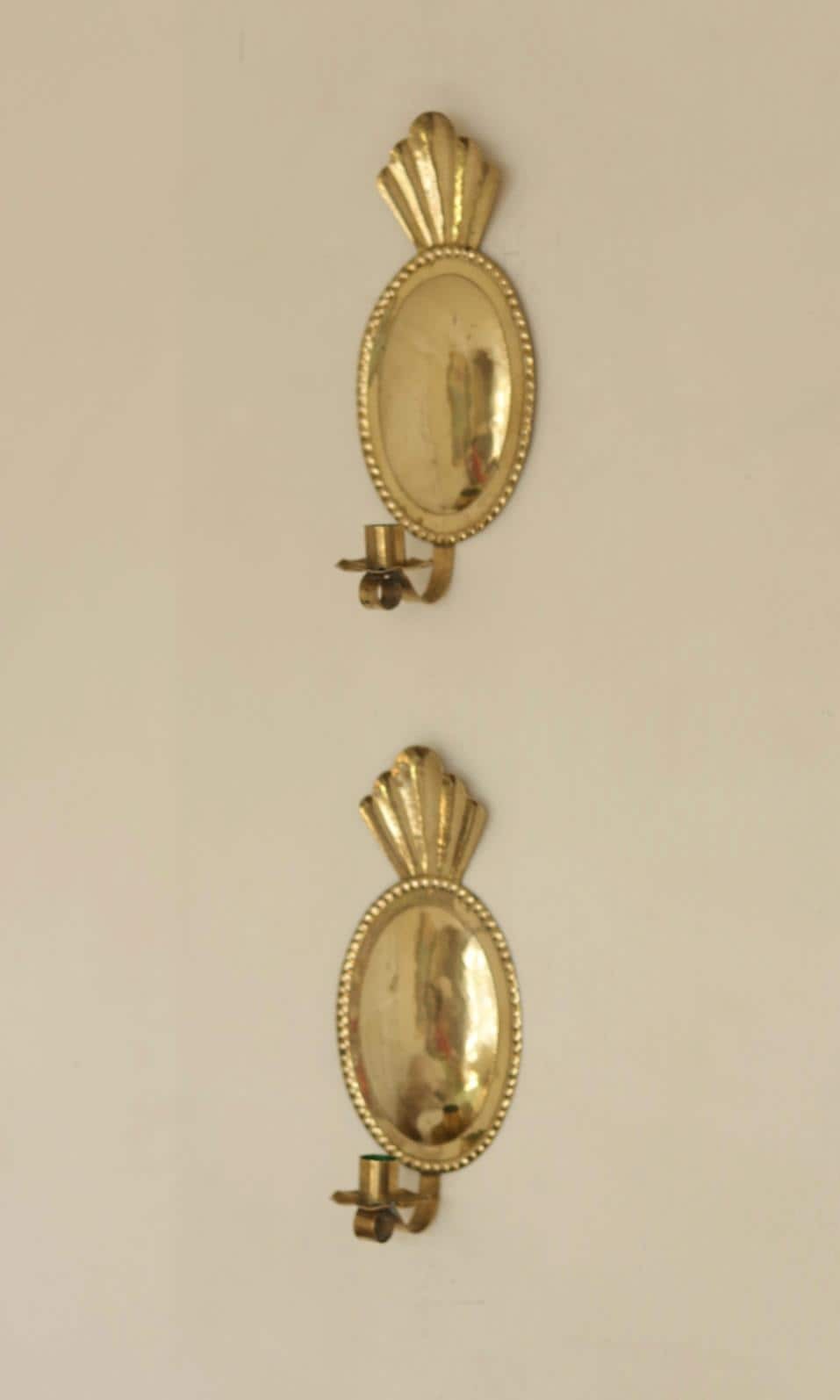 Pair Of Mid Century Swedish Brass Sconces Dated 1944