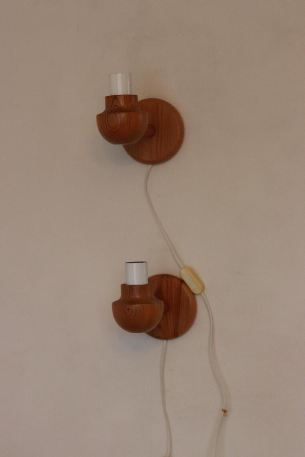 Pair of Vintage Wall Lamps by Ikea – Pine Wood Lamps