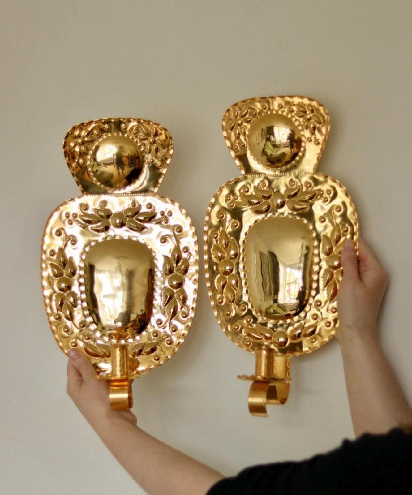 Pair Of Mid Century Swedish Brass Sconces