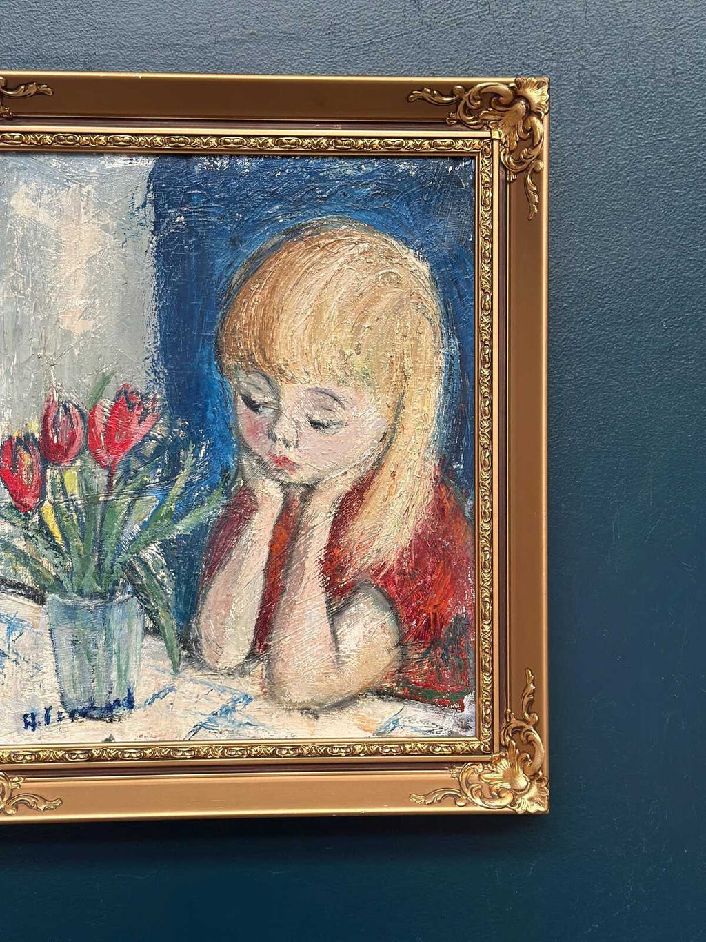 “Girl in Thought with Tulips” by Alf Forslund