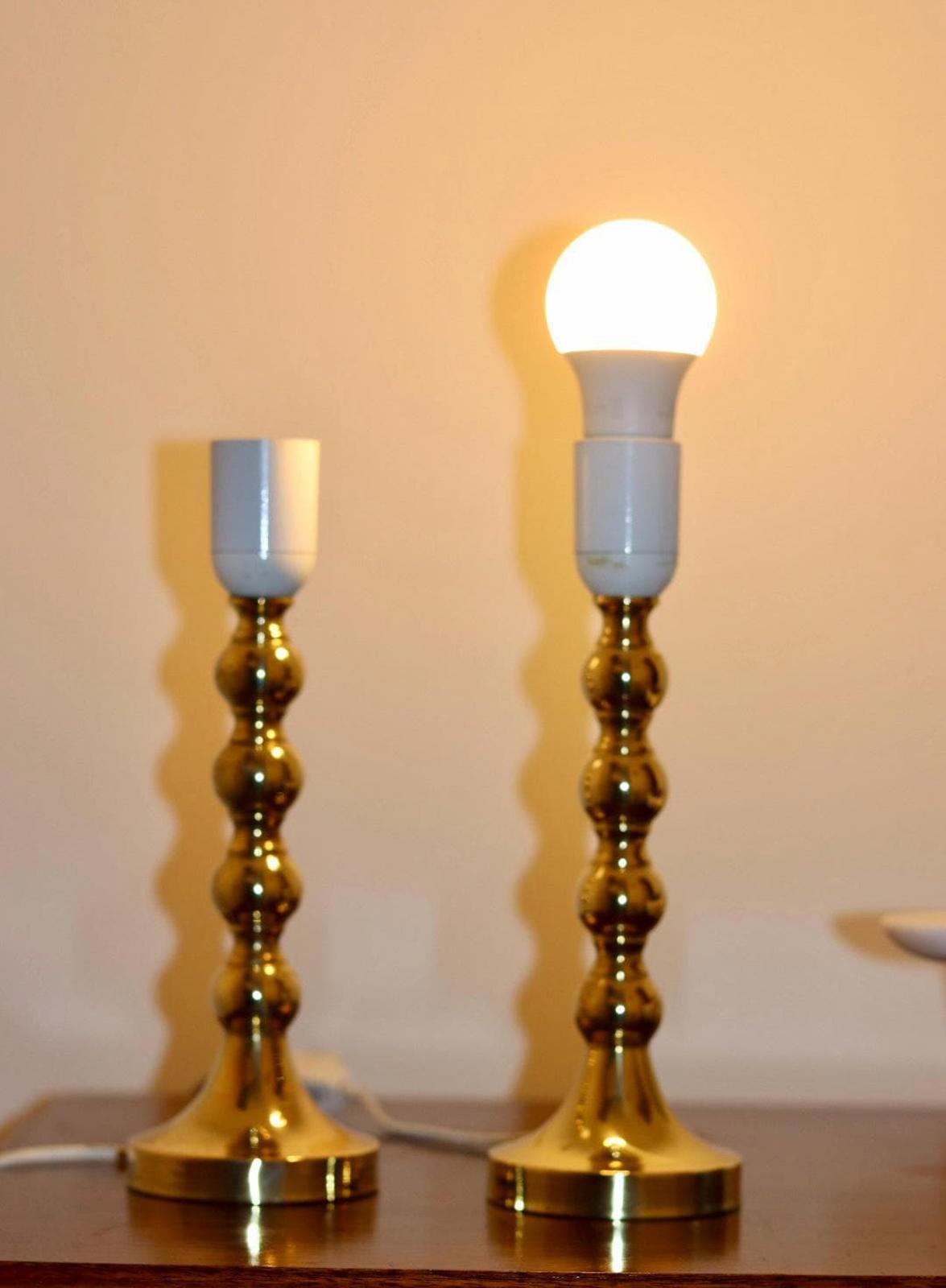 Pair of Mid Century Swedish Brass Lamps with French Scallop Shades