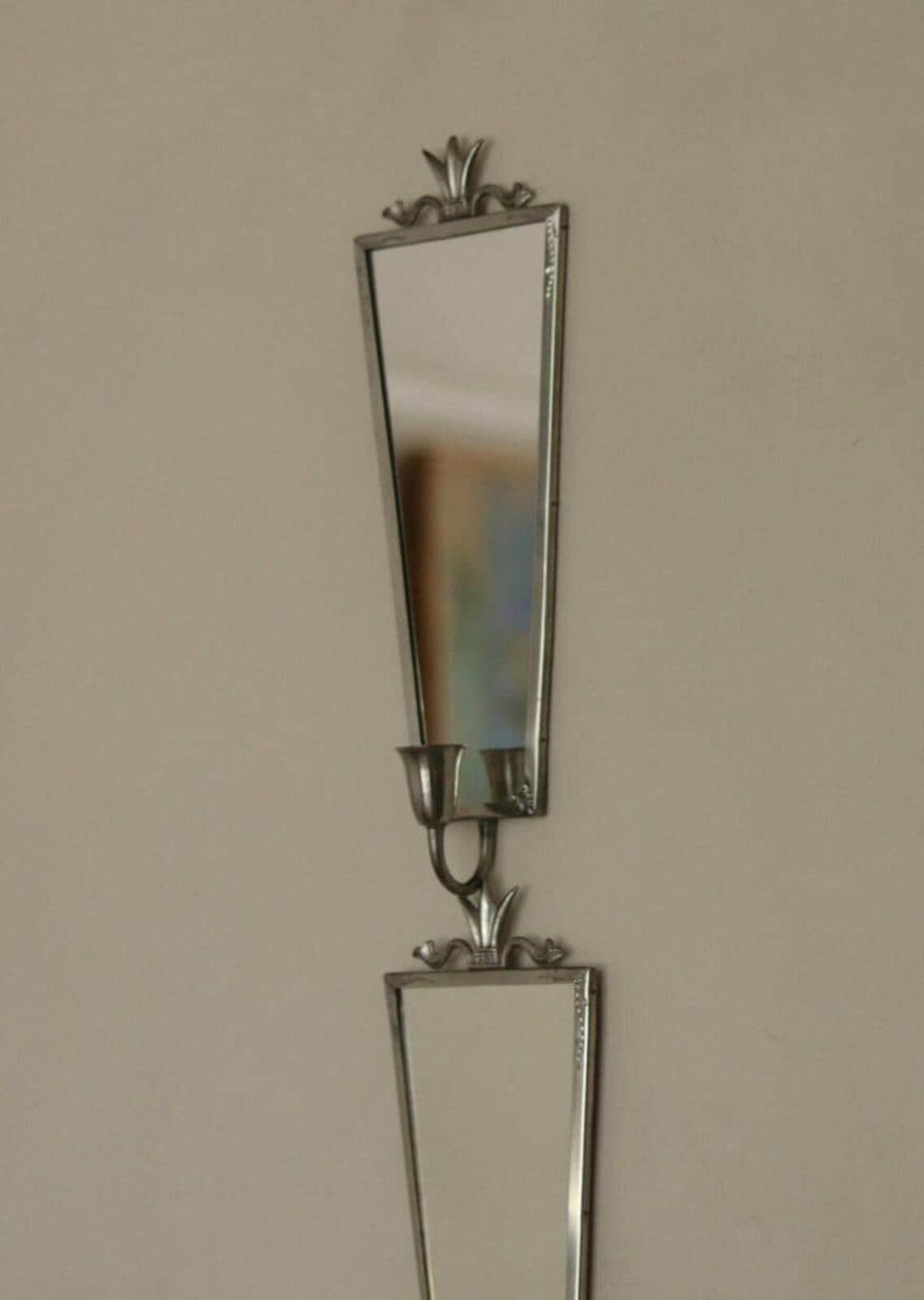 Pair of Mid Century Swedish Pewter Sconces with Mirror