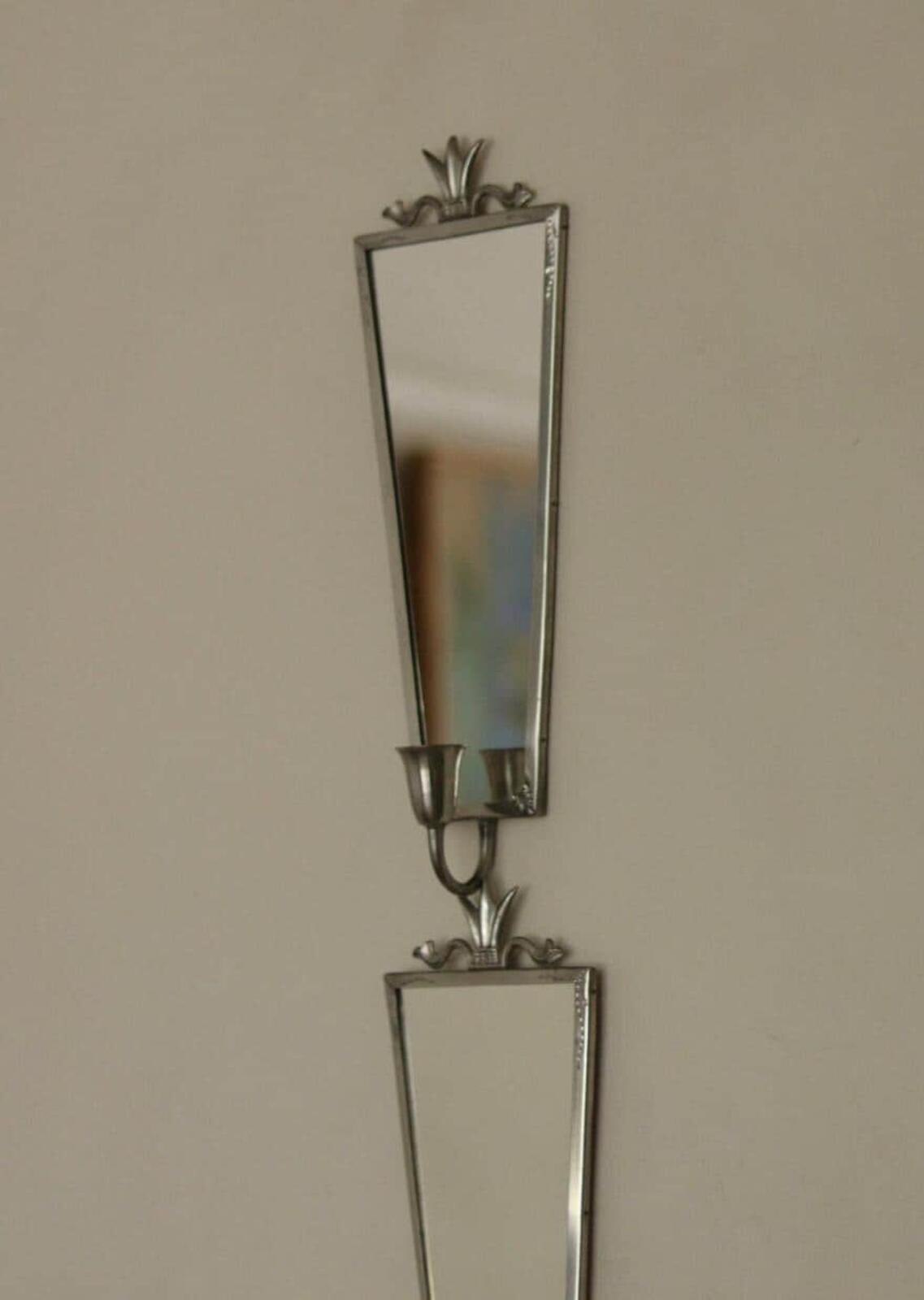 Pair of Mid Century Swedish Pewter Sconces with Mirror