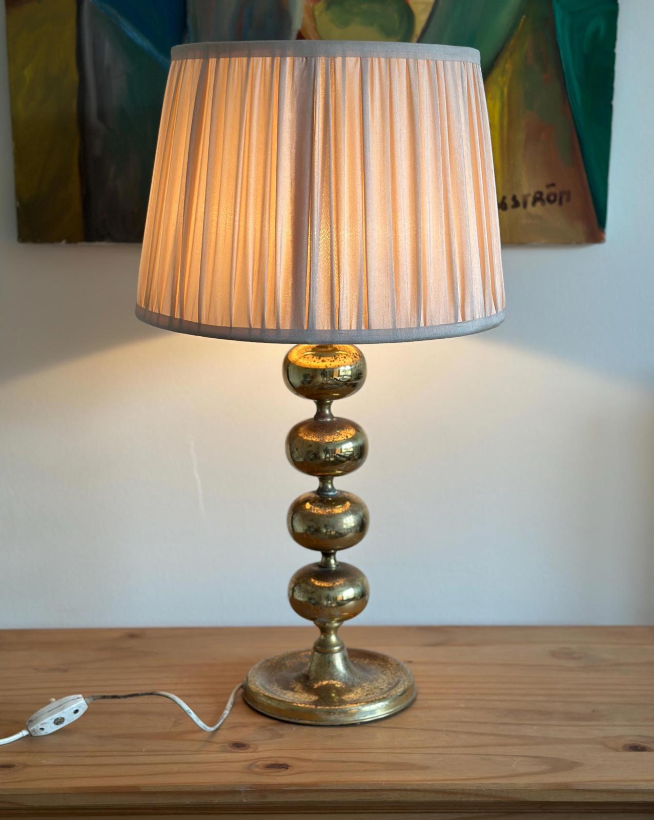 Tall Swedish Brass Bobbin lamps by Aneta (Heavy Patina)