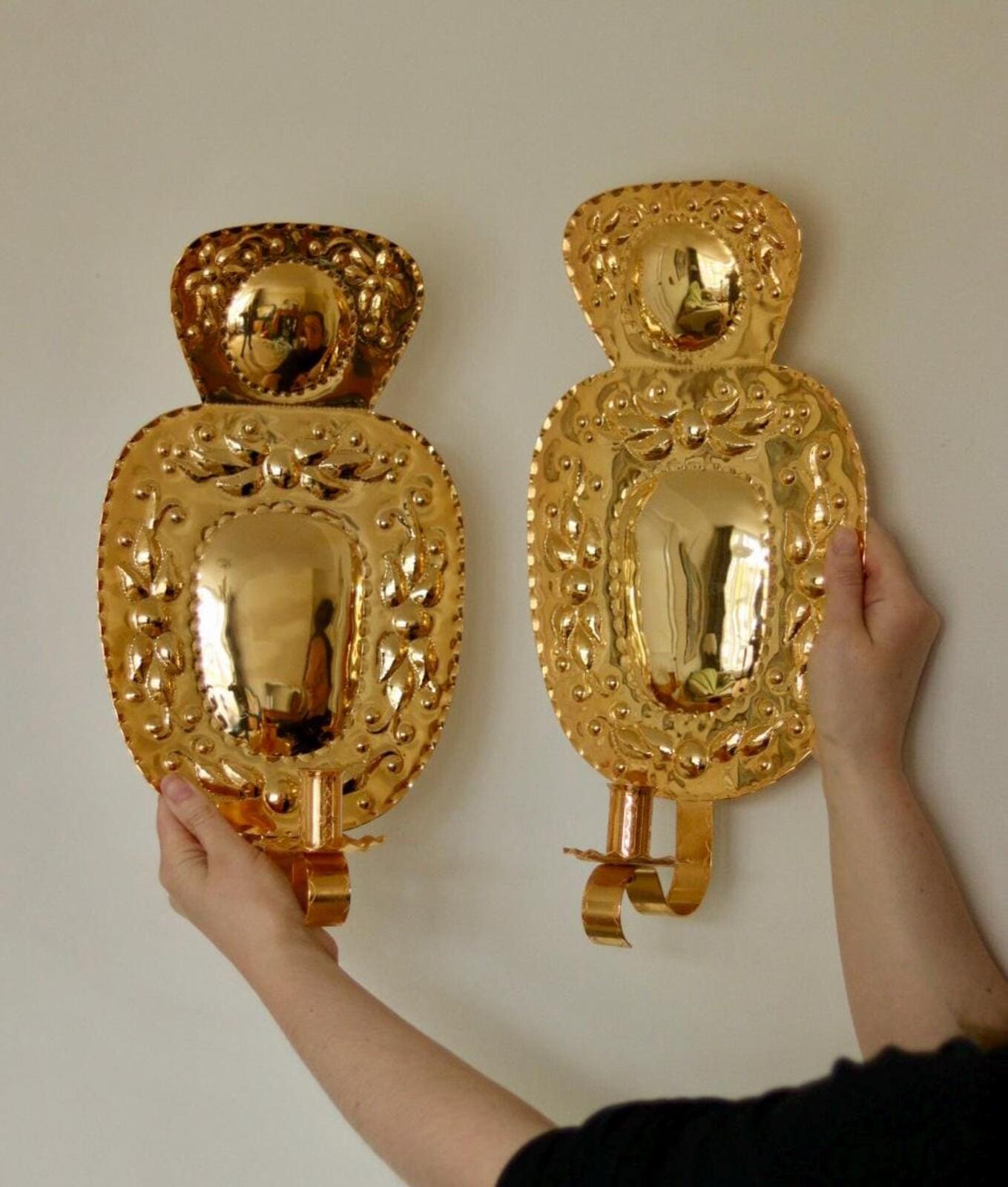 Pair Of Mid Century Swedish Brass Sconces