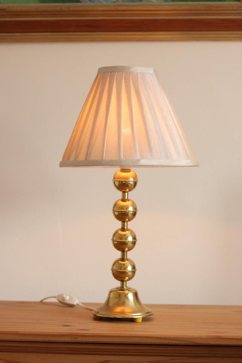 Pair of Vintage Swedish Brass Bobbin Table Lamp By Aneta