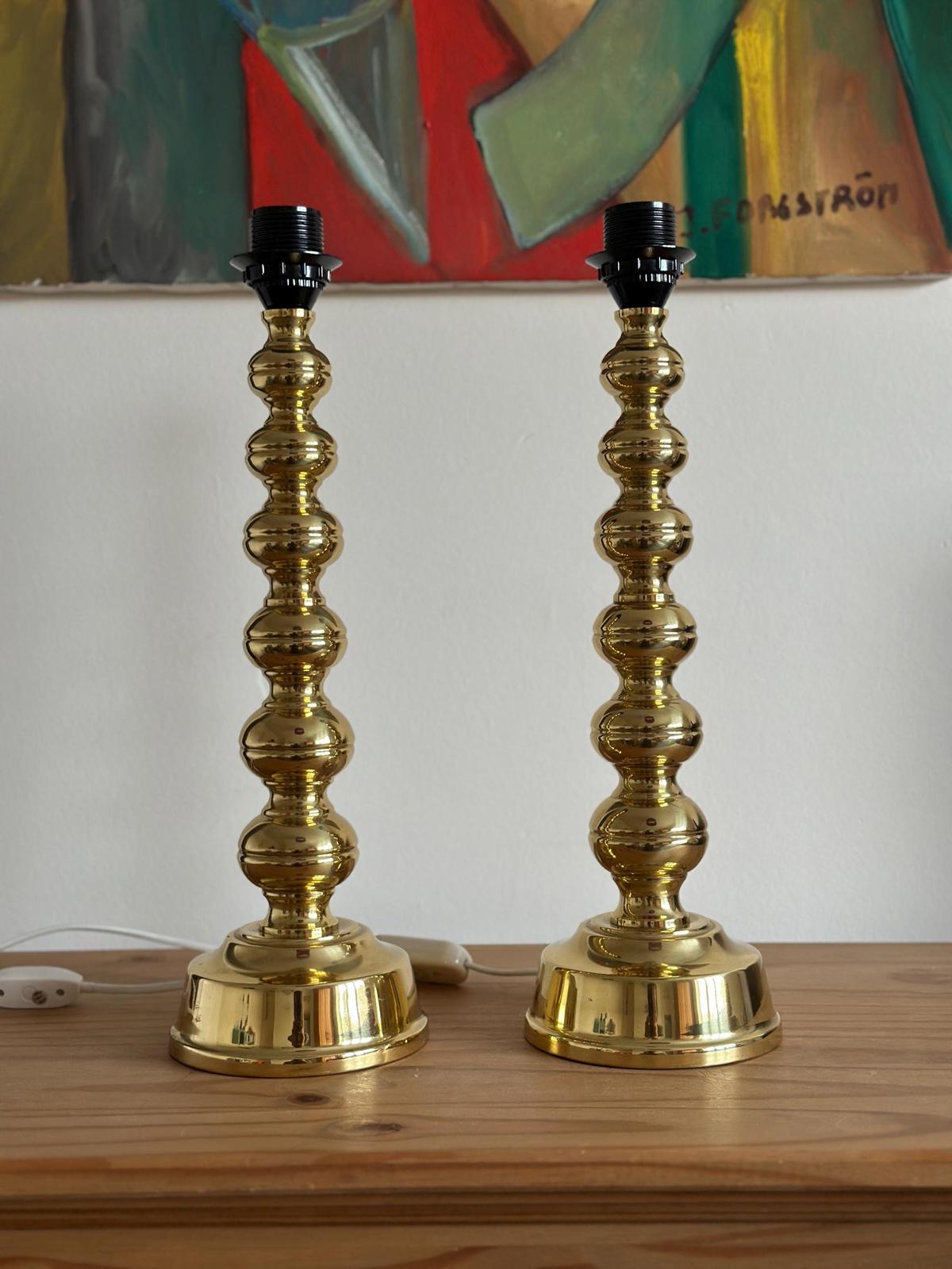 Pair of Mid Century Swedish Brass Lamps by Enco