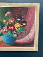 “Pansies in Blue Vase” by G. Stränz
