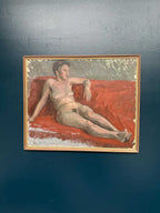“Reclining Lady on Red Couch” by Vilhelm Blomquist