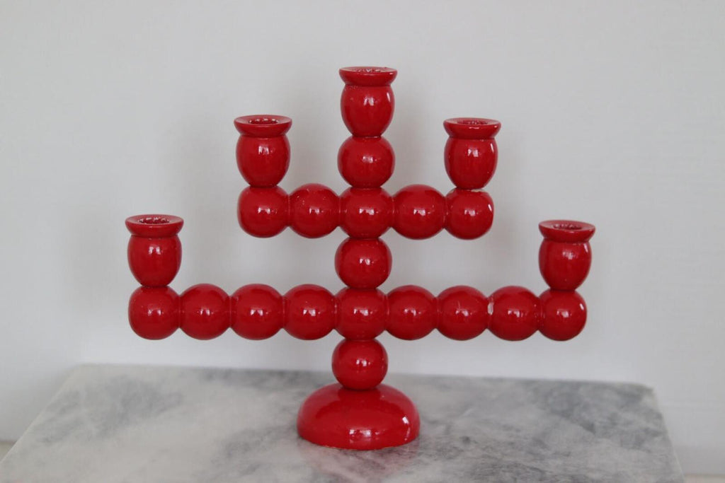 Swedish Mid Century  Five-Arm  Bobbin Candelabra