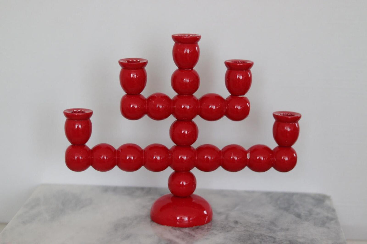 Swedish Mid Century  Five-Arm  Bobbin Candelabra