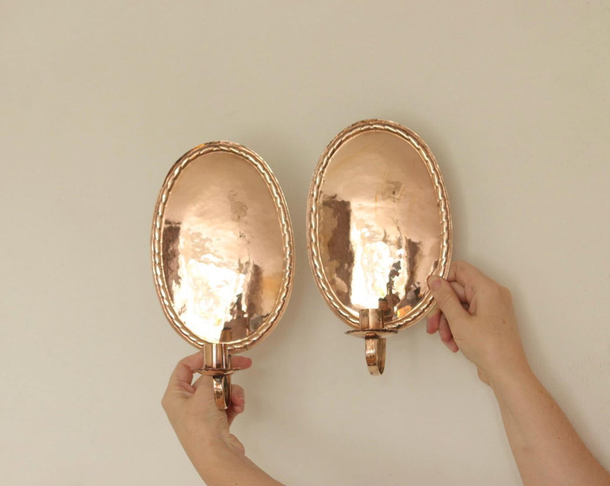 Pair of Swedish Copper Oval Wall Sconces