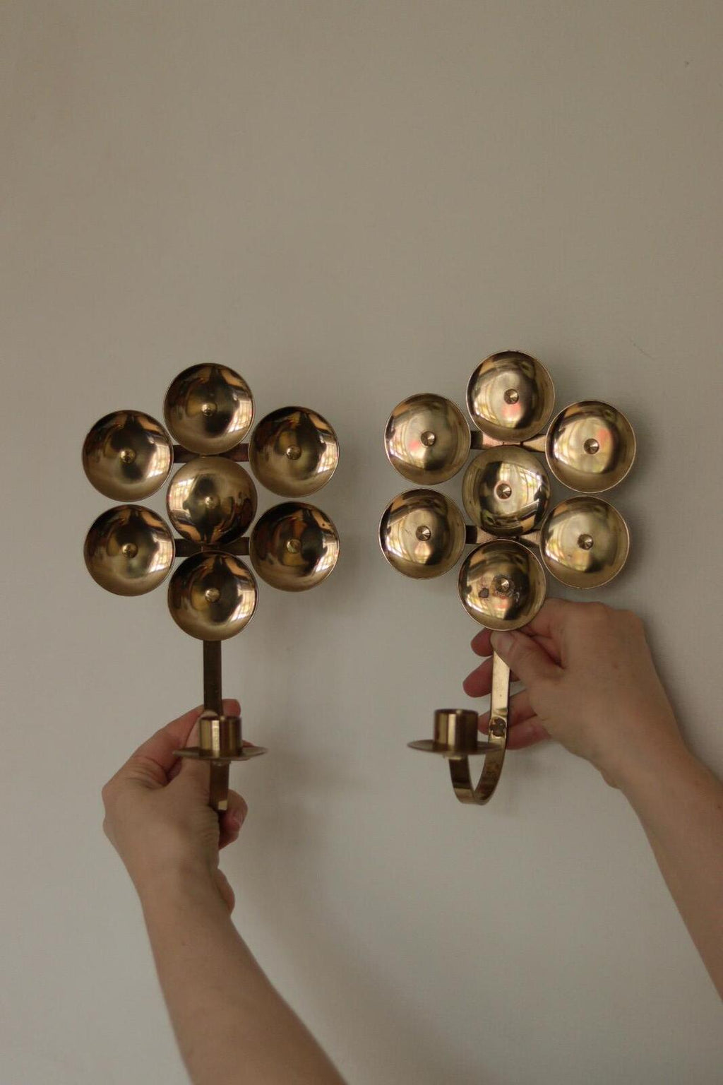 Pair of Mid-Century Sweden Brass Sconces By Kee Mora