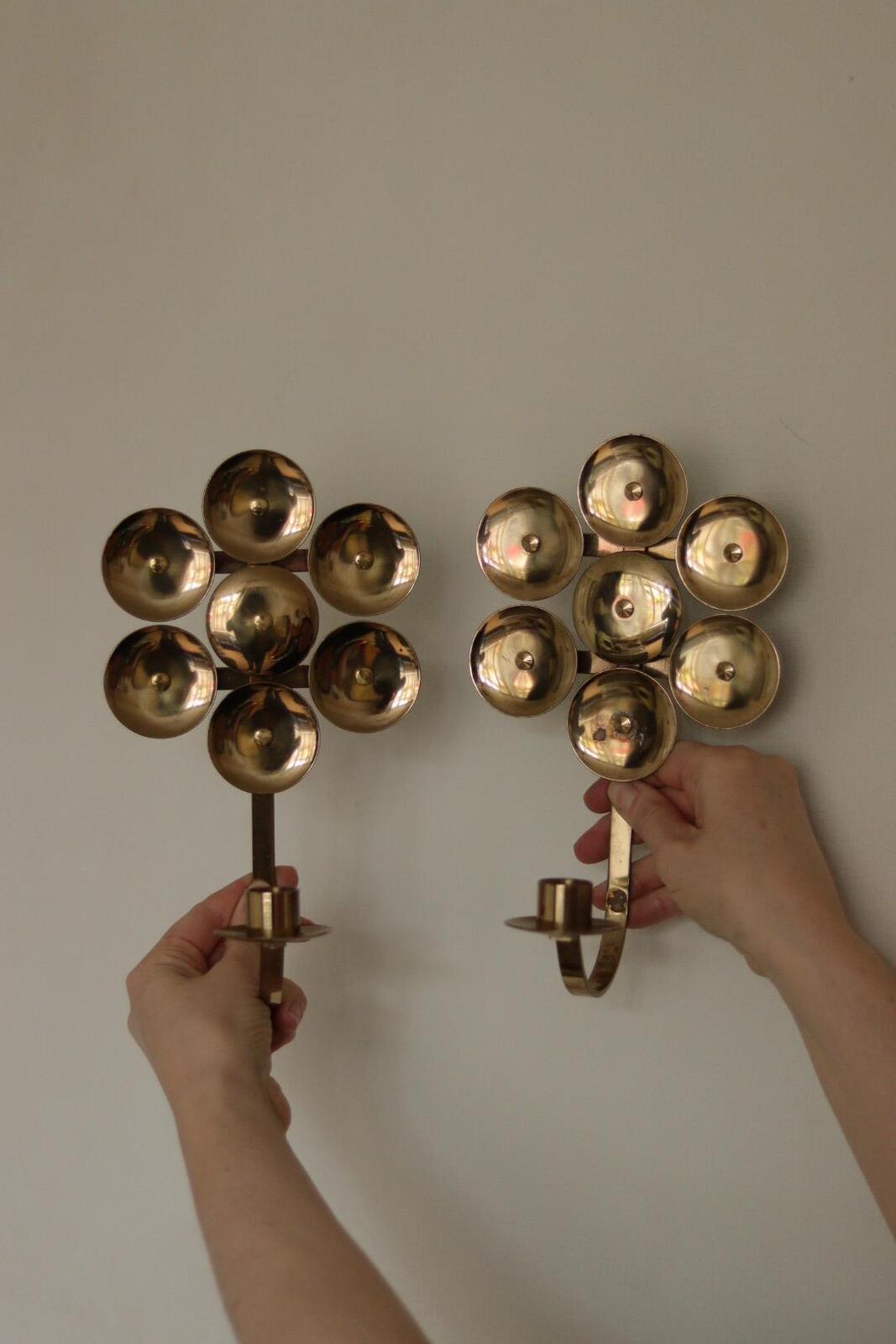 Pair of Mid-Century Sweden Brass Sconces By Kee Mora