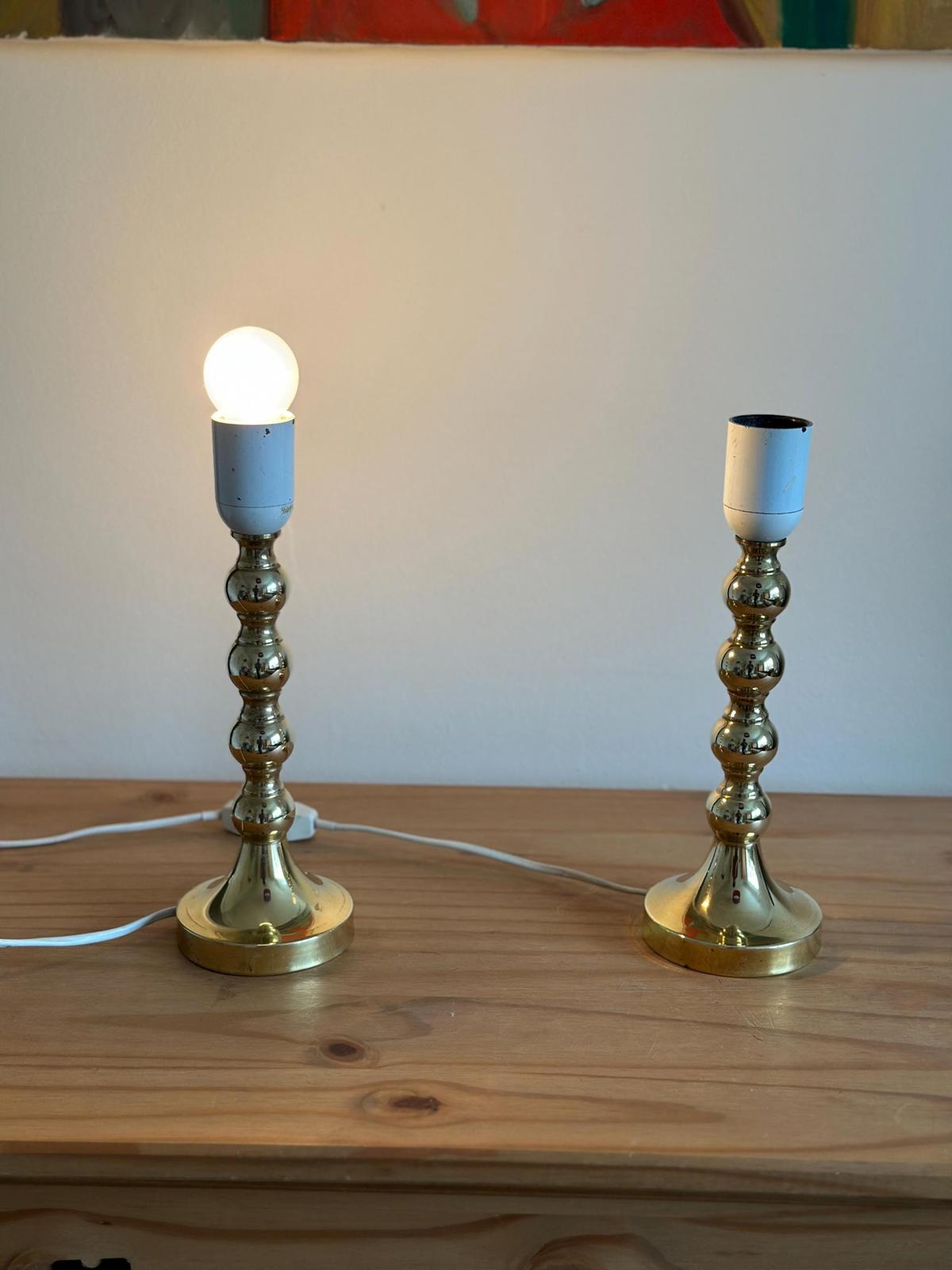 Pair of Mid Century Swedish Brass Lamps with French Scallop Shades