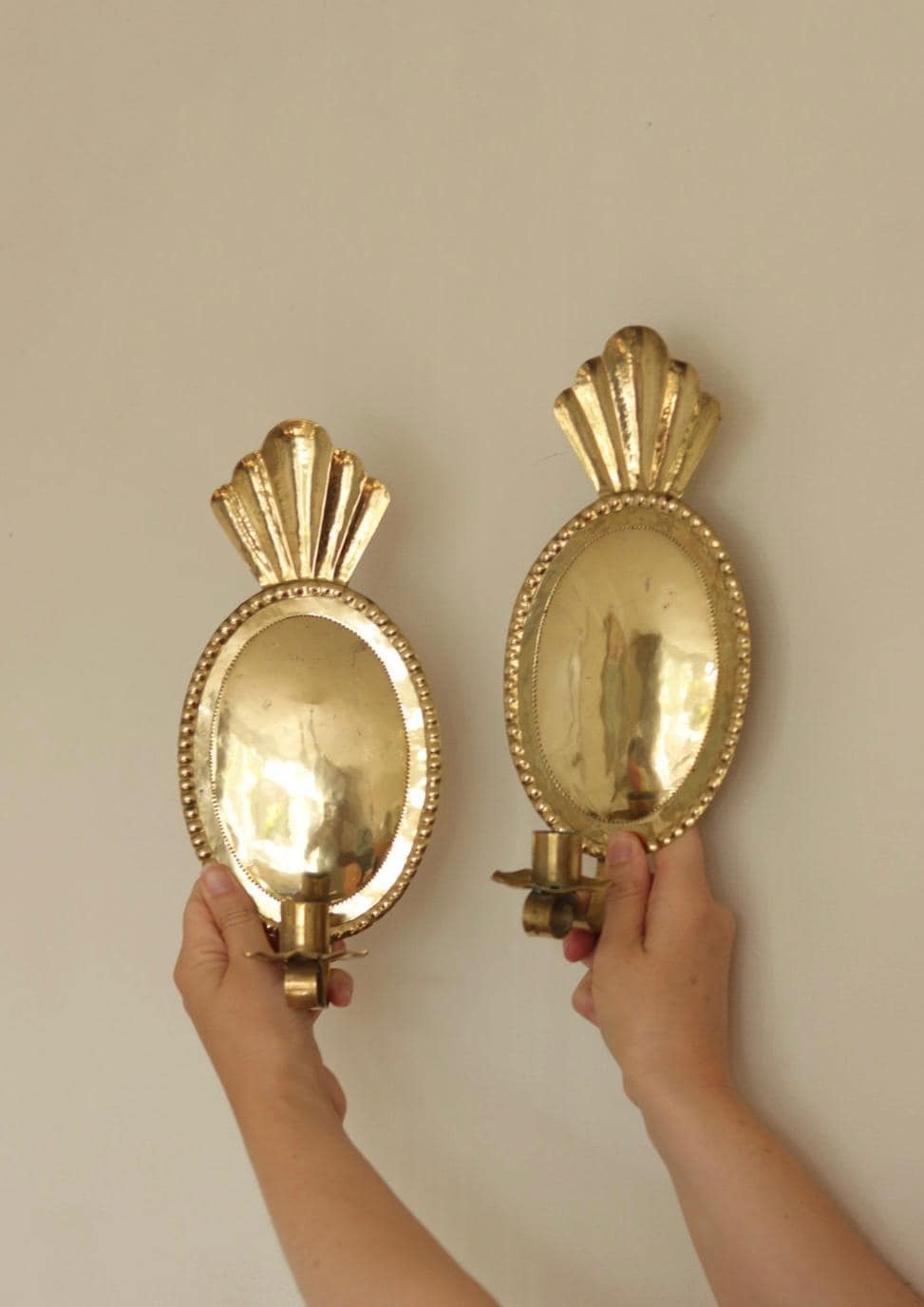 Pair Of Mid Century Swedish Brass Sconces Dated 1944