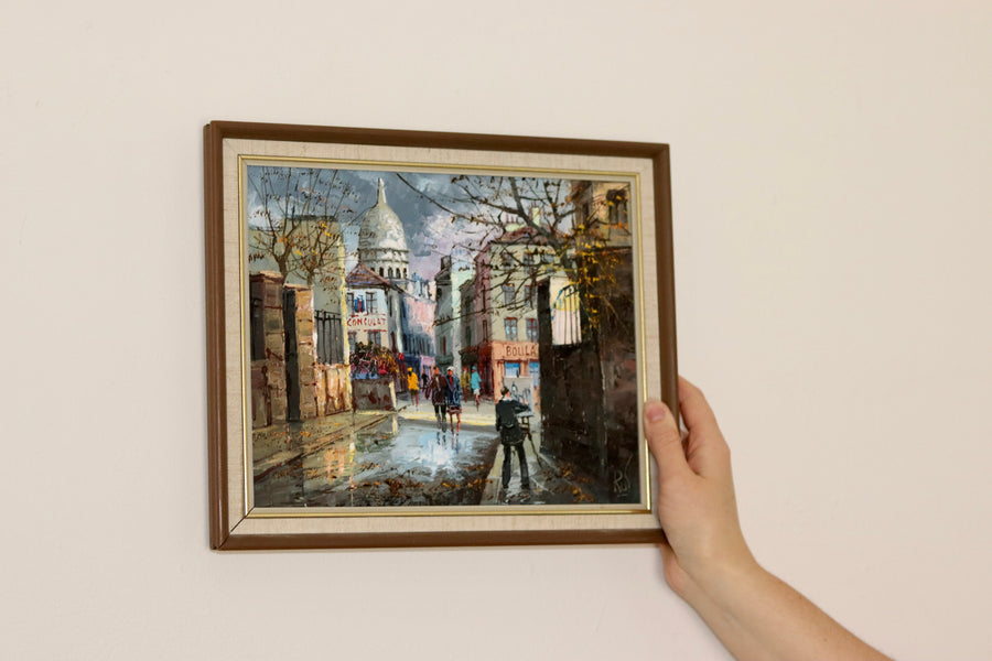 Swedish Modernist Oil on Canvas "View Of City" Vintage & Framed
