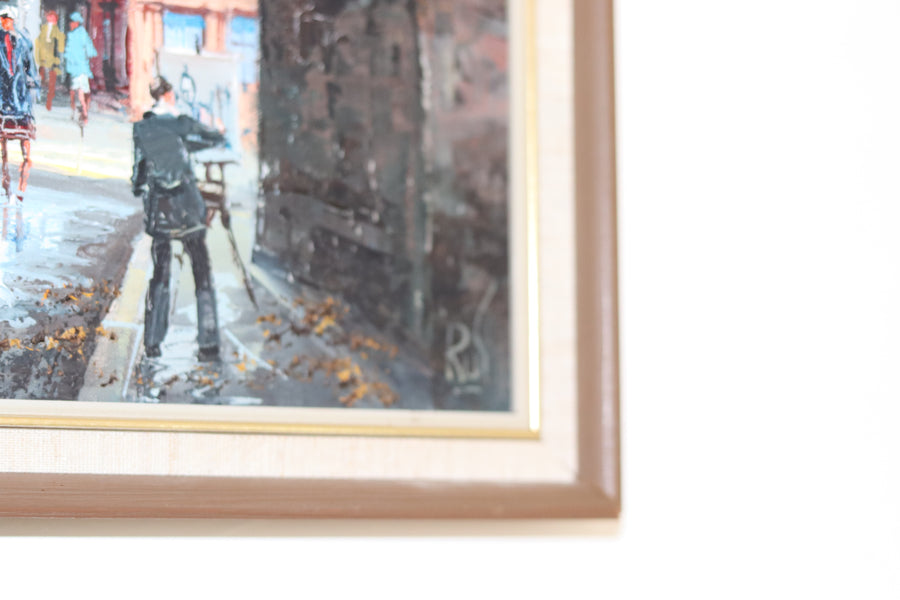 Swedish Modernist Oil on Canvas "View Of City" Vintage & Framed