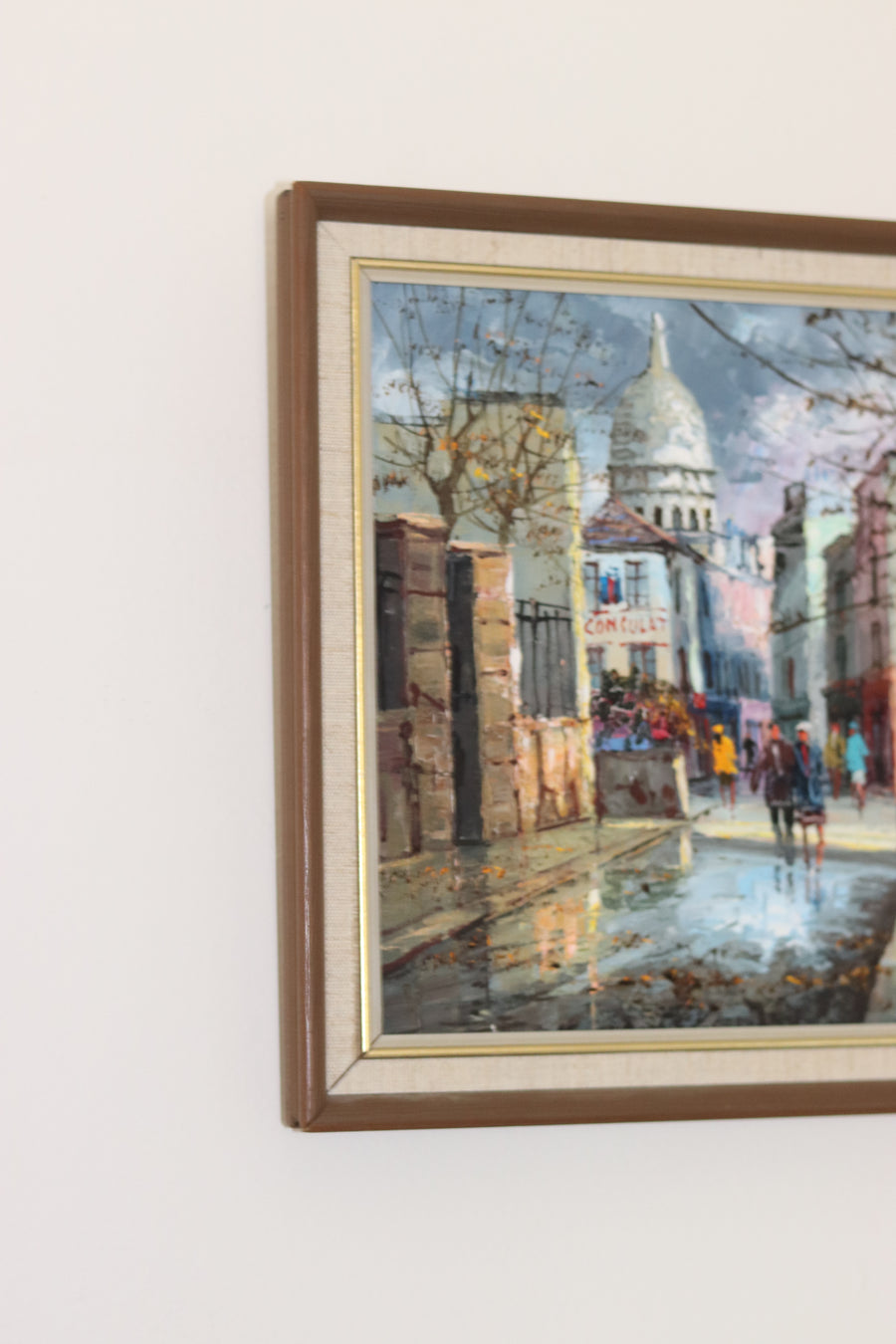 Swedish Modernist Oil on Canvas "View Of City" Vintage & Framed