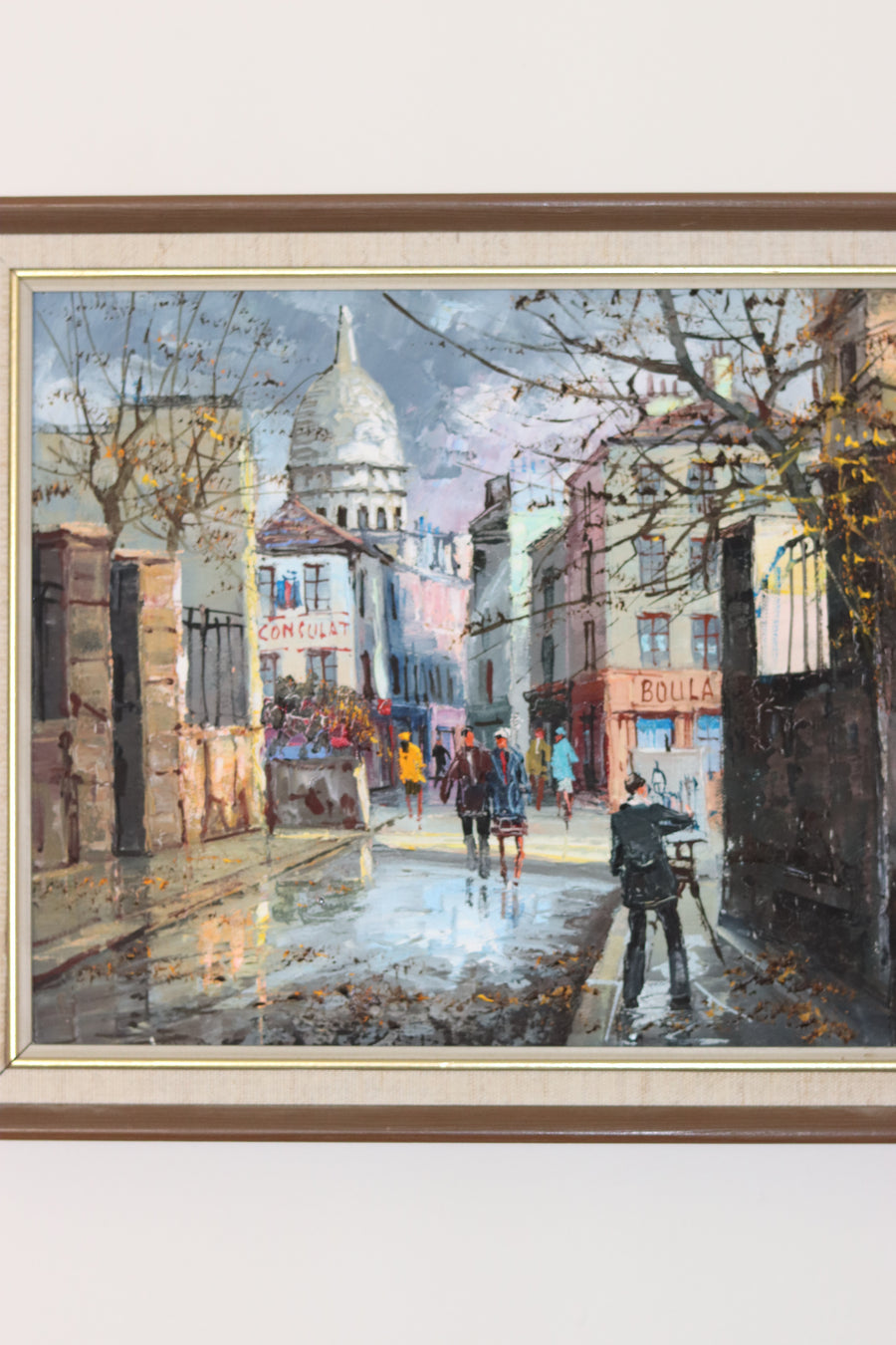 Swedish Modernist Oil on Canvas "View Of City" Vintage & Framed
