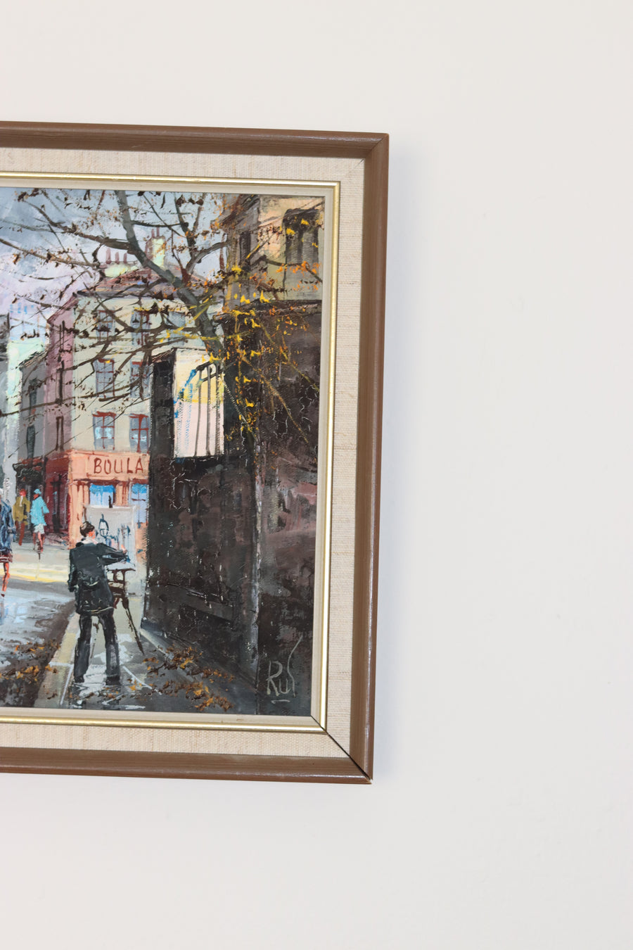 Swedish Modernist Oil on Canvas "View Of City" Vintage & Framed