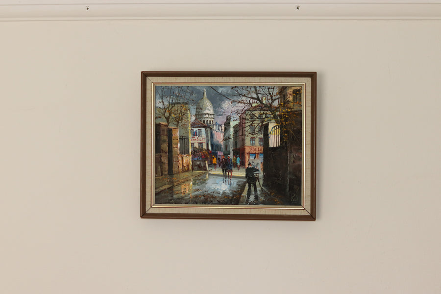 Swedish Modernist Oil on Canvas "View Of City" Vintage & Framed