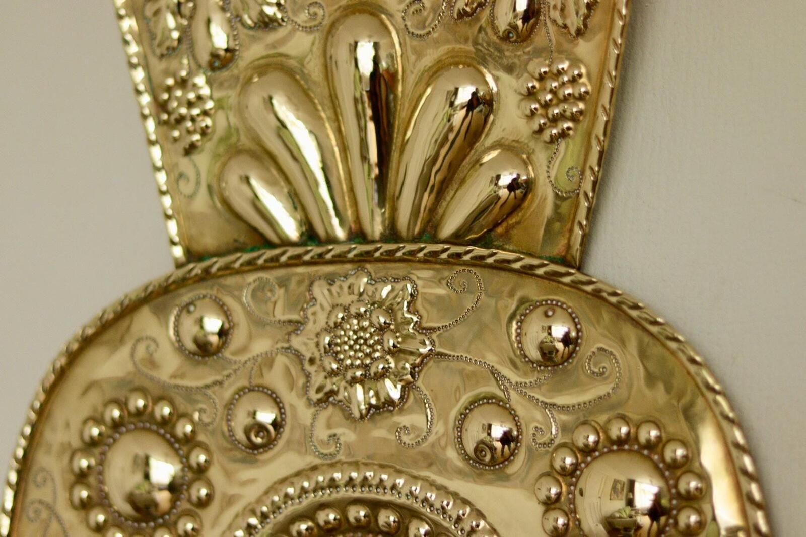 Pair Large baroque Style Mid Century Swedish Brass Sconces