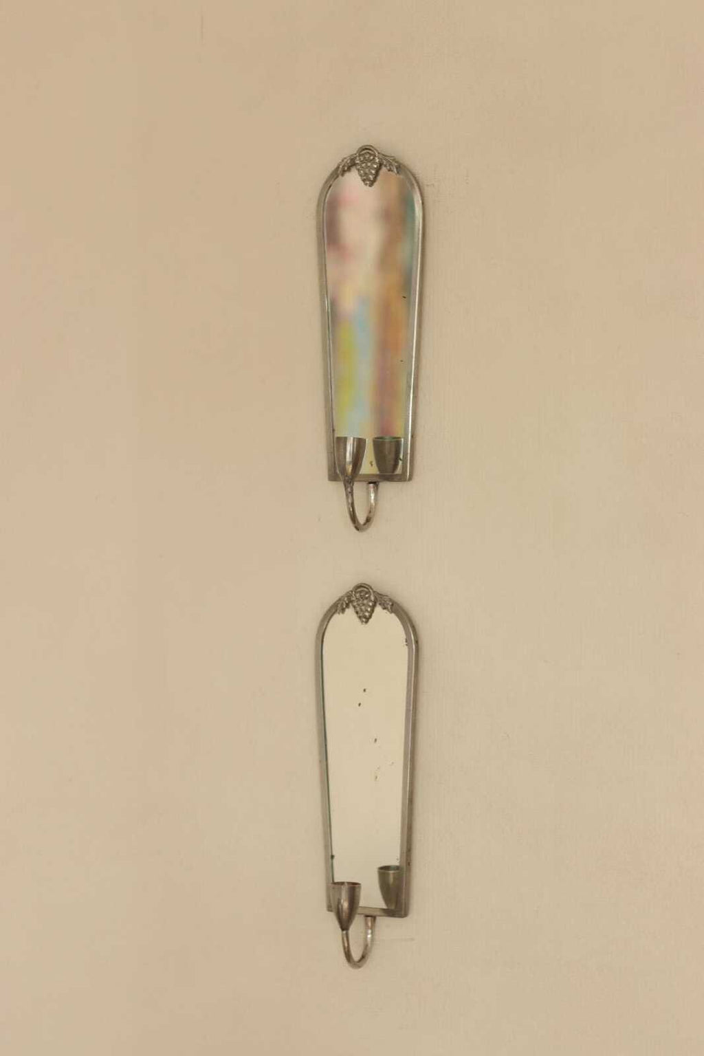 Pair of Mid Century Swedish Pewter Sconces with Mirror