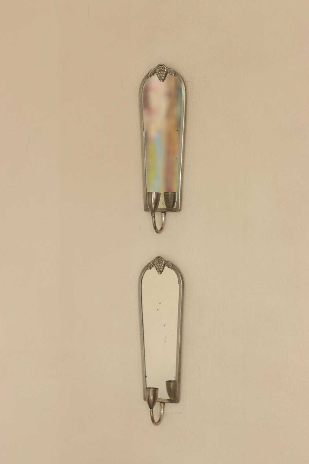 Pair of Mid Century Swedish Pewter Sconces with Mirror