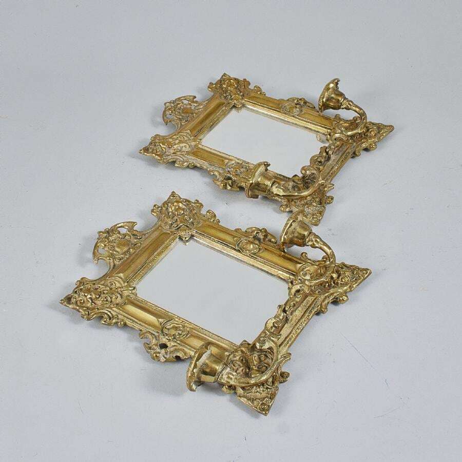 Single Antique Swedish Brass Sconce with Mirror