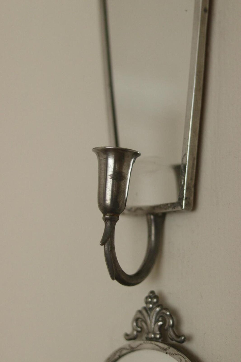 Pair of Mid Century Swedish Pewter Sconces with Mirror By Svenskt - Tenn