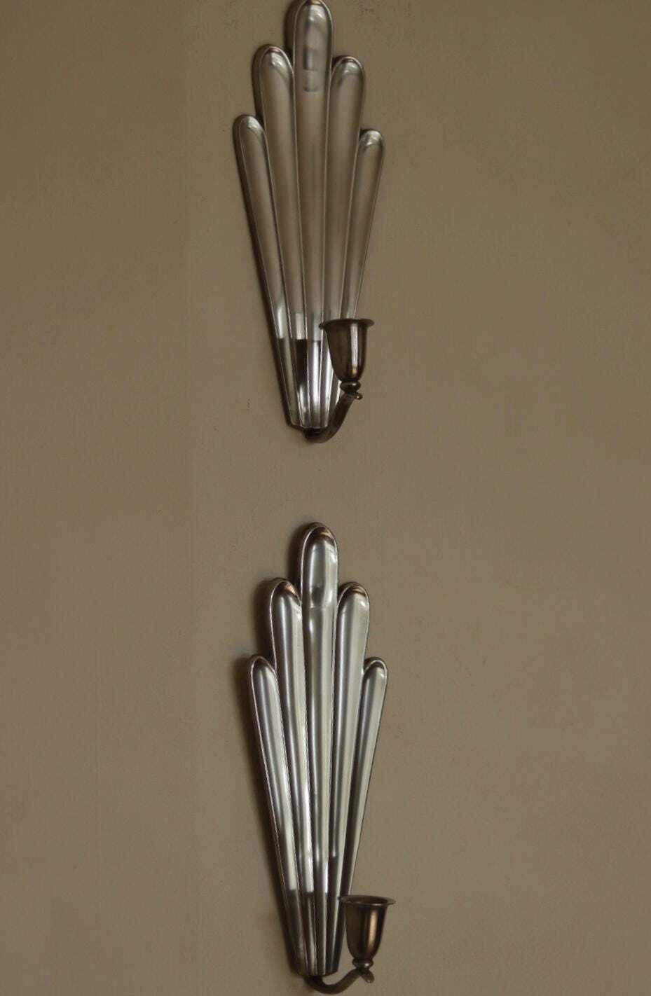 1930's Pair Of Mid Century Swedish Grace Style Pewter Sconces by C.G. Hallberg, Stockholm