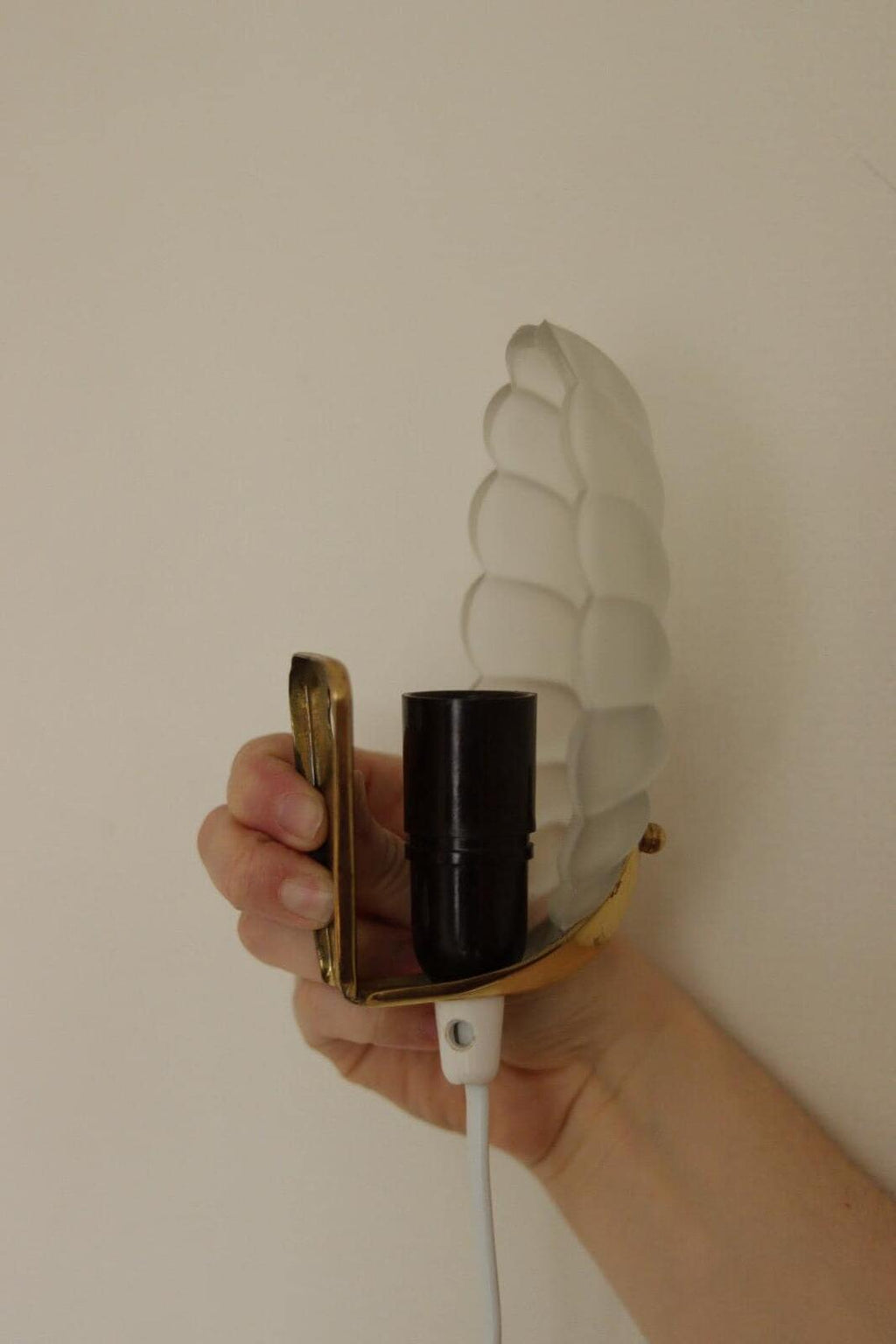 Pair of Art Deco Brass & Glass Shell Wall Lamps – Denmark, 1930s – Rewired, Working, E14