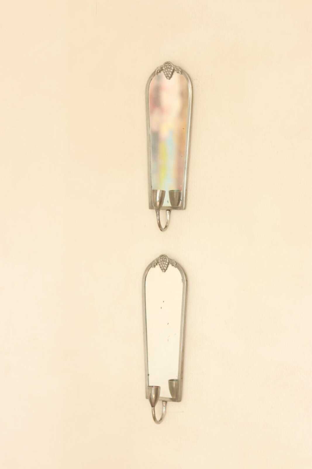Pair of Mid Century Swedish Pewter Sconces with Mirror