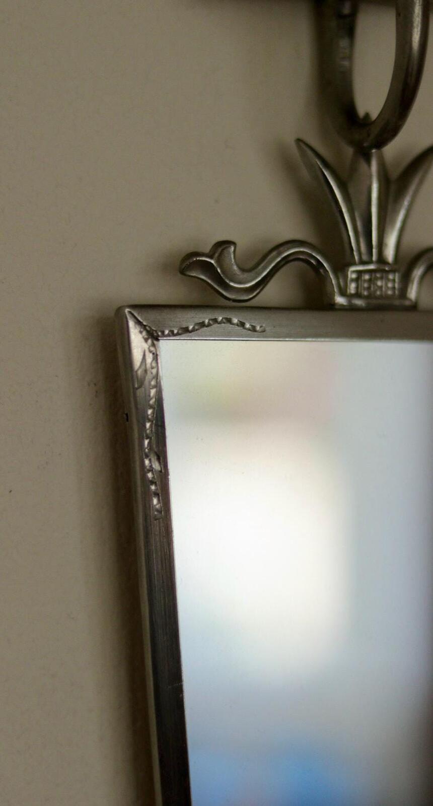 Pair of Mid Century Swedish Pewter Sconces with Mirror