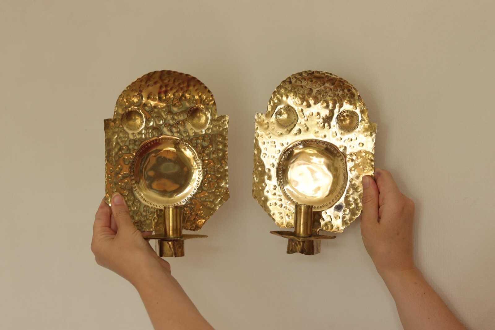 Pair Of Mid Century Swedish Brass Sconces