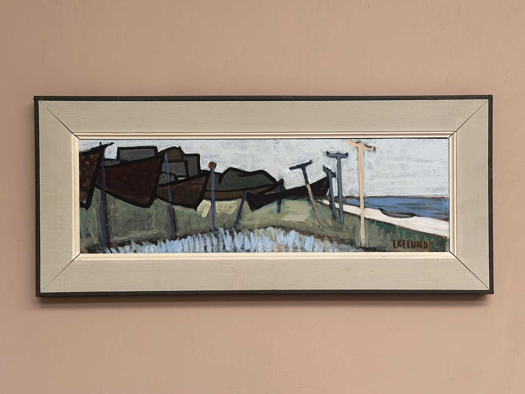 “Coastal Landscape with Beached Boats” by Ivar Ekelund (1908–2002)